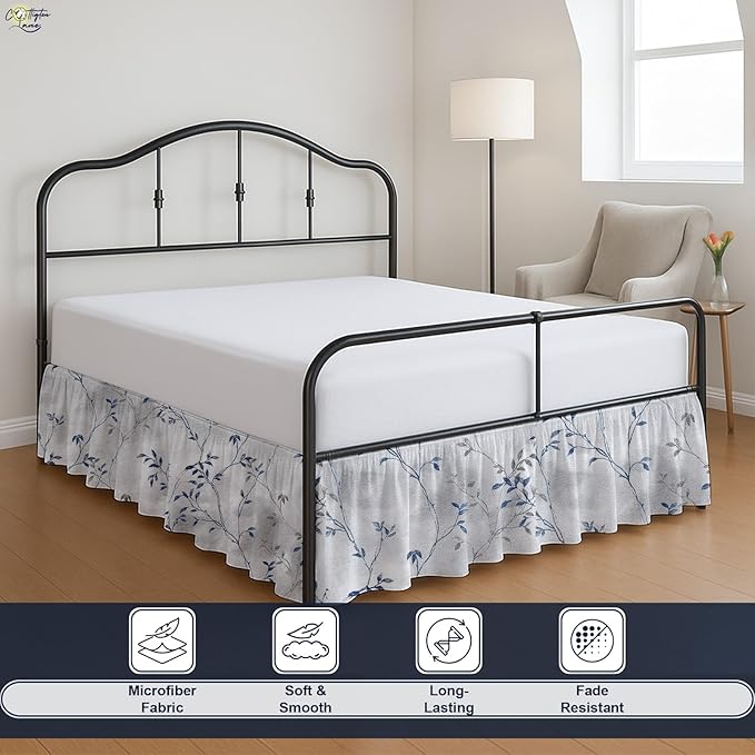 Cottington Lane Ruffled Bed Skirt Twin Size with Split Corner, Brushed Microfiber Hotel Quality Dust Ruffle, 21 Inch Drop Gathered Bedskirt, Soft, Stylish, Shrink & Fade Resistant, Neutral Nature