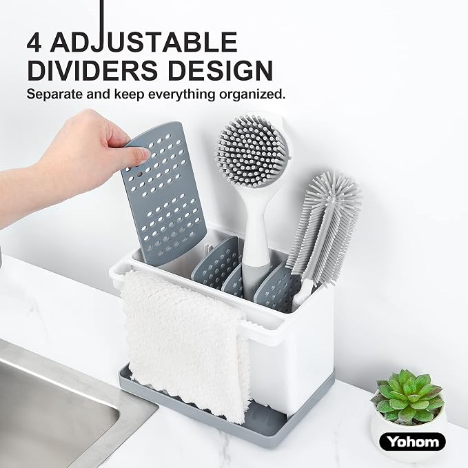 YOHOM Sink Brush Holder for Kitchen Sink Sponge Caddy Countertop Organizer - Image 3