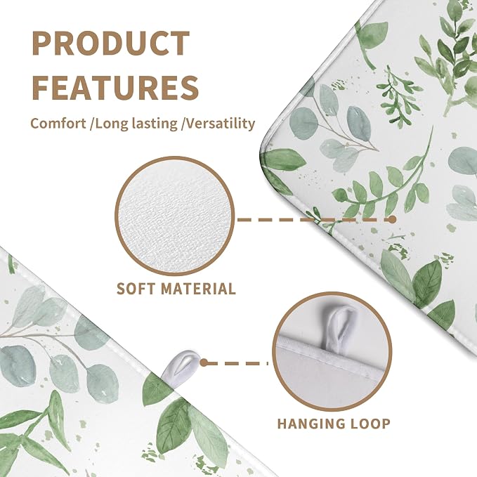 Summer Sage Green Leaves Dish Drying Mat Spring Eucalyptus Leaf Kitchen Dish - Image 2