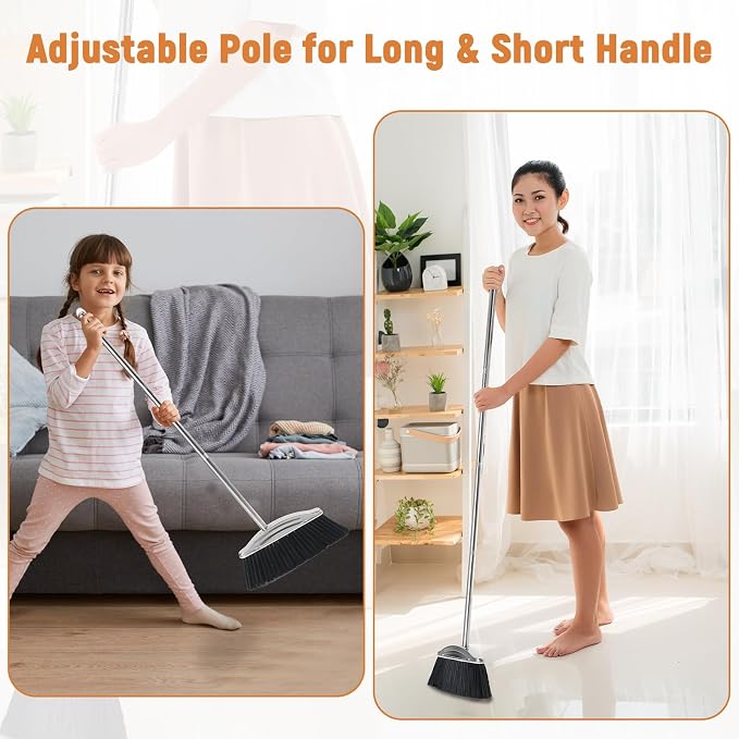 VOOWO Broom with Dustpan Combo Set, Heavy Duty Dust Pan with Long Handle - Image 7