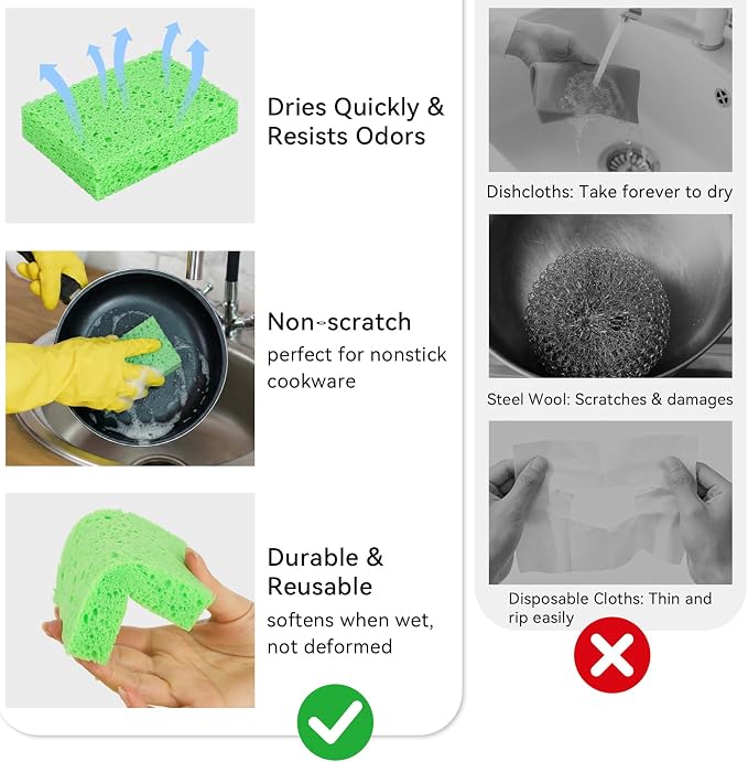 6 Pcs Kitchen Sponges for Dishes Cleaning, Non Scratch for Non Stick Cookware - Image 6