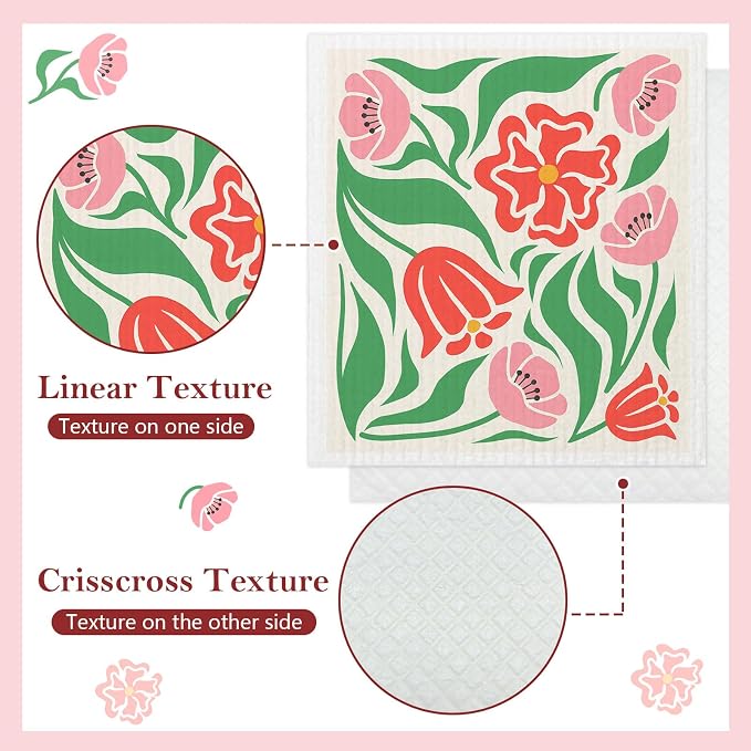 5 Pack Mixed Colorful Blossoms Flower Swedish Kitchen Dishcloths Dish Towels - Image 3