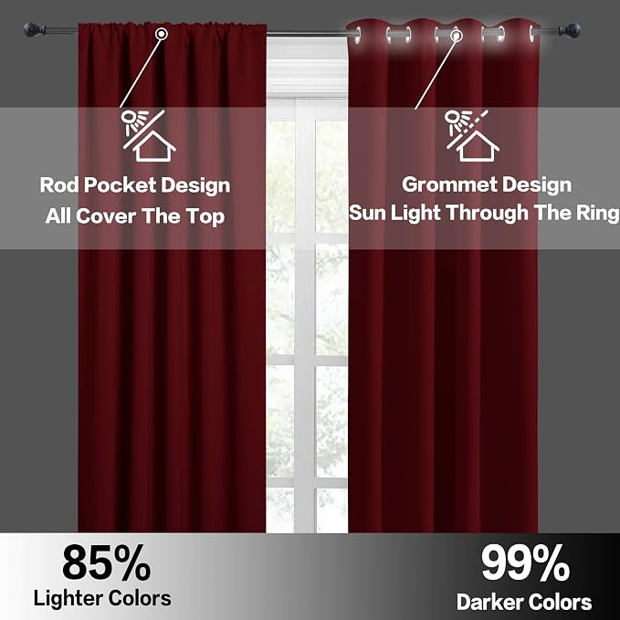RYB HOME Blackout Curtain Panels Thermal Insulated Kitchen Window Treatment - Image 5