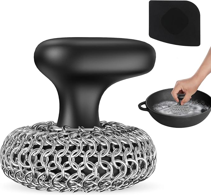 Cast Iron Scrubber | Dish Scrub Brush | 316 Cleaner Chainmail Scrubber by Purgreat