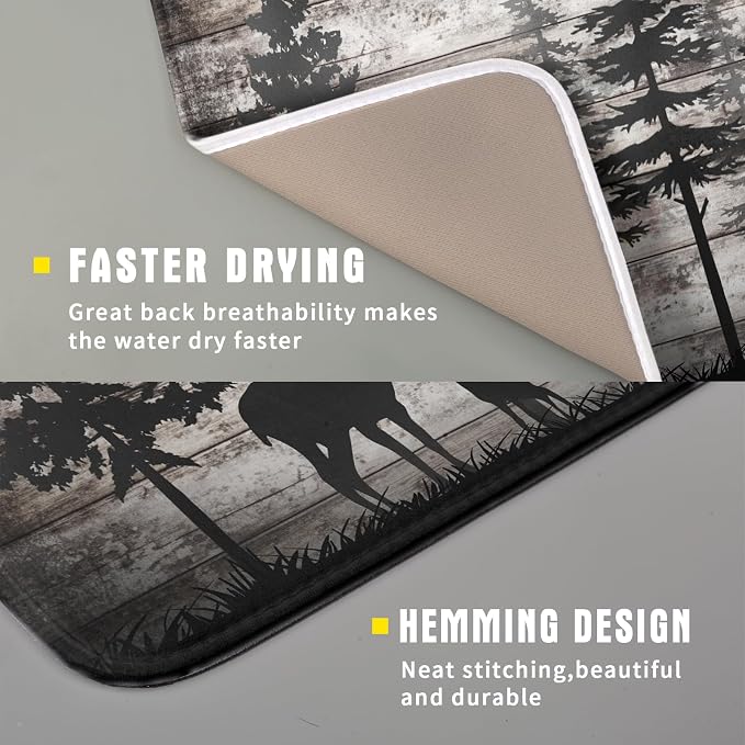 Forest Deer Dish Drying Mat Wildlife Animal Decorative Microfiber Dishes Pad - Image 3