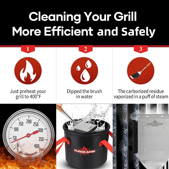 Grill Brush Bristle Free, with 5 BBQ Replacement Head, Stainless Steel Grates - Image 4