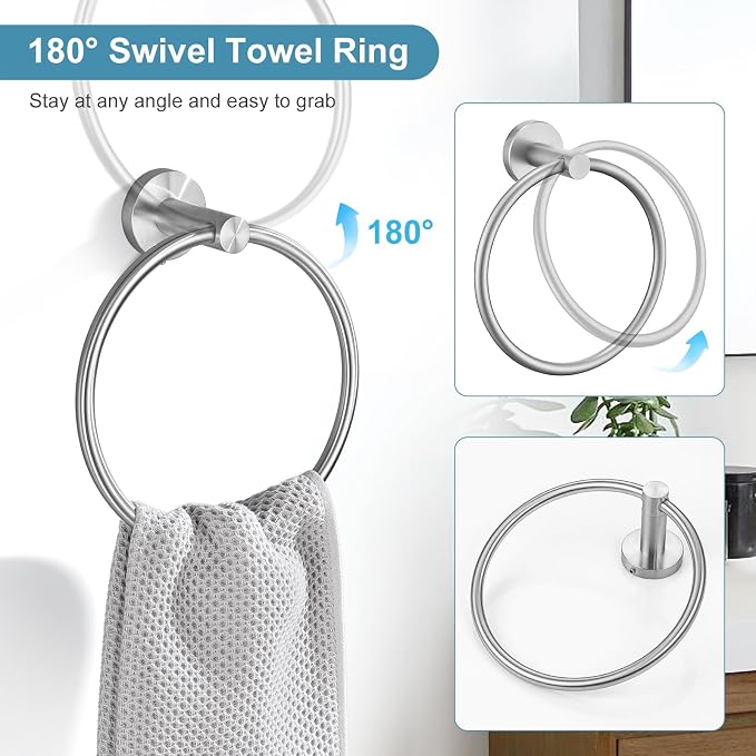 TQKAG Brushed Nickel Bathroom Hardware Set 6-Piece Bathroom Accessory Set 23.6 - Image 3