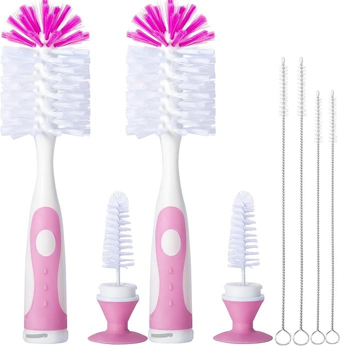 2 Pack Baby Bottle Brush with 4 Pack Straw Brushes, 10.2" Nylon Brushe with by CAREBABYMORE