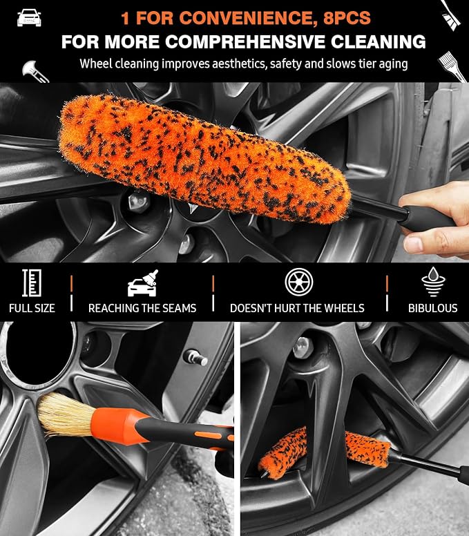 YeewayVeh 8PCS Ultimate Wheel and Tire Brush Kit | 2-Size 360° Bendable Wheel - Image 2