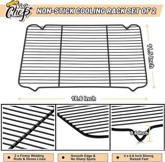 P&P CHEF Cooling Baking Rack Pack of 2, 16.6" x 11.5", Stainless Steel Cooling - Image 2