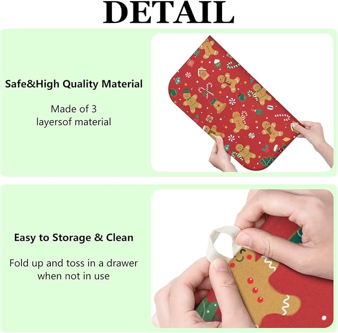 Christmas Kitchen Countertop Dish Drying Mat, Washable Absorbent Countertop - Image 7