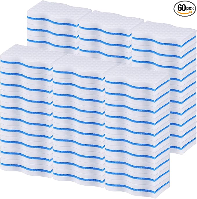 60 Pack Magic Extra Durable Sponge Eraser 3 Layer Density Cleaning Pads in Bulk by SiliFine