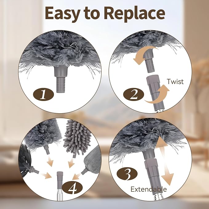 HAMEINY Feather Duster for Cleaning Microfiber Furniture Dusters - Image 6