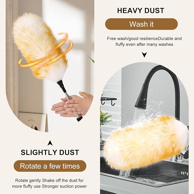 Wool Duster with Telescopic Rod Natural Cleaning Dusters - Image 4