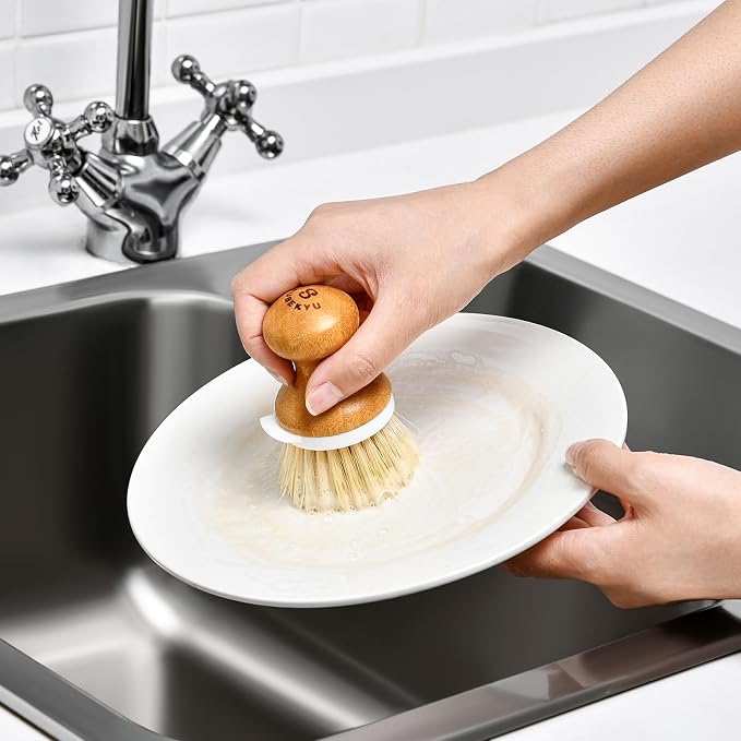 SUBEKYU Dish Brush, Bamboo Dish Scrubber Brush Set - Image 6