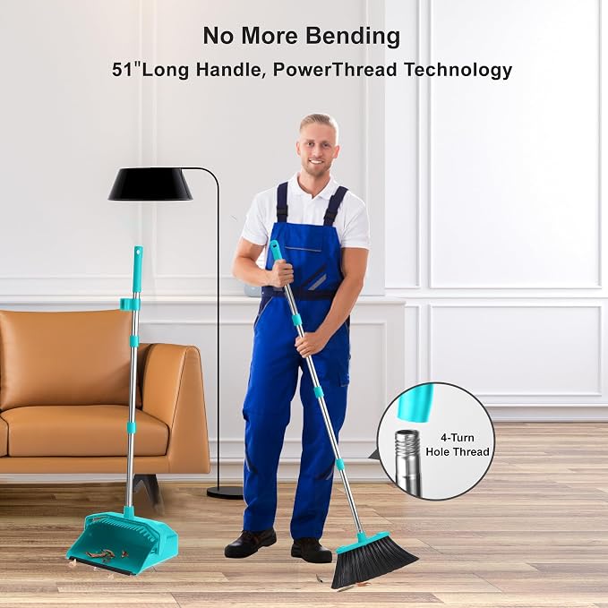 Upgrade Broom with Dustpan Combo Set, Broom and Dustpan Set with 51'' Long - Image 4