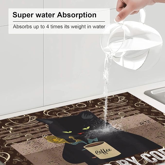 Vintage Cat Dish Drying Mat for Kitchen Counter Absorbent Reversible Retro - Image 4