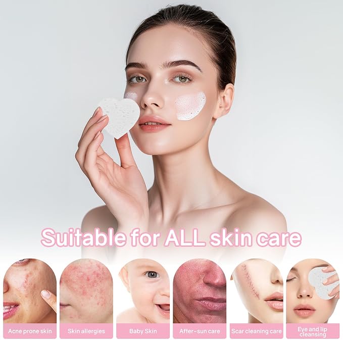 50-Count Heart Shape Compressed Facial Sponges, 100% Natural Cellulose Face - Image 5