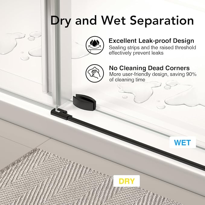 49-54 ”W x 76" H Single Sliding Shower Door, Frameless Shower Door - Image 6