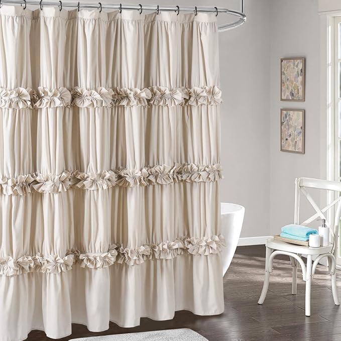 Camel Ruffle Shower Curtain, Vintage Handcrafted Bow Tie Bath Curtain - Image 7