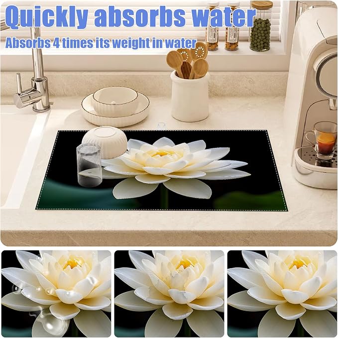 White Louts Flower Dish Drying Mat - Image 4