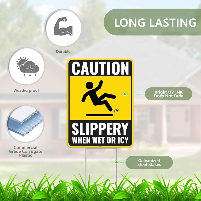 2PC Caution Slippery When Wet Or Icy Sign - Image 2