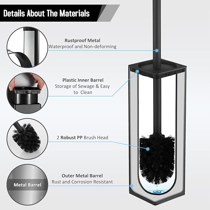 Square Toilet Brush with Holder, Stainless Steel Toilet Bowl Brush and Holder - Image 5