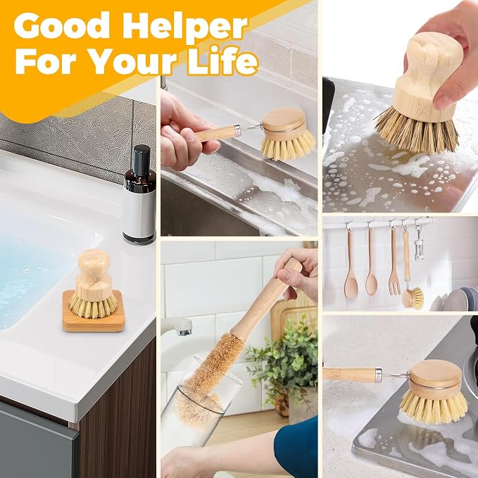 5 Pcs Bamboo Dish Brush Set Practical Dish Cleaning Brush Set Multifunctional - Image 5