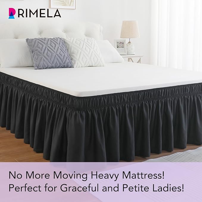 RIMELA Bed Skirt Full Size Black Bed Skirt 25 Inch Drop, Wrap Around Elastic Adjustable Bedskirt, Dust Ruffle for Bed Frame & Box Spring Soft Durable Fabric Machine Washable Easy to Install