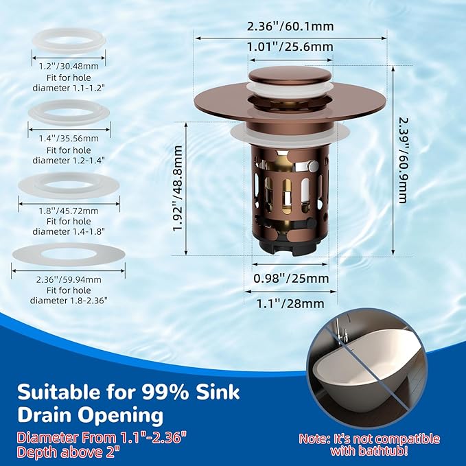 Hibbent Upgraded 3 in 1 Bathroom Sink Drain Strainer, Universal Pop Up Stopper - Image 6