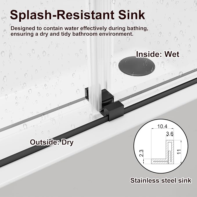 56-60" W x 60" H Double Sliding Bathtub Shower Door, 5/16" Tempered Glass - Image 7
