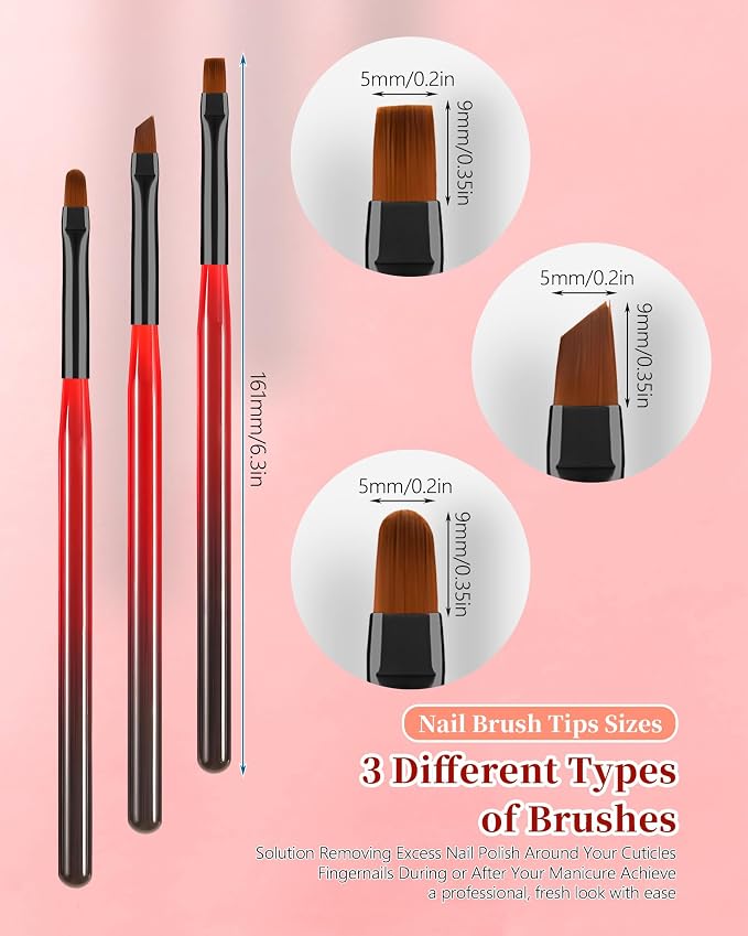 3PCS Nail Art Clean Up Brushes, Round/Angled/flat Acetone Resistant Gel Nail - Image 3