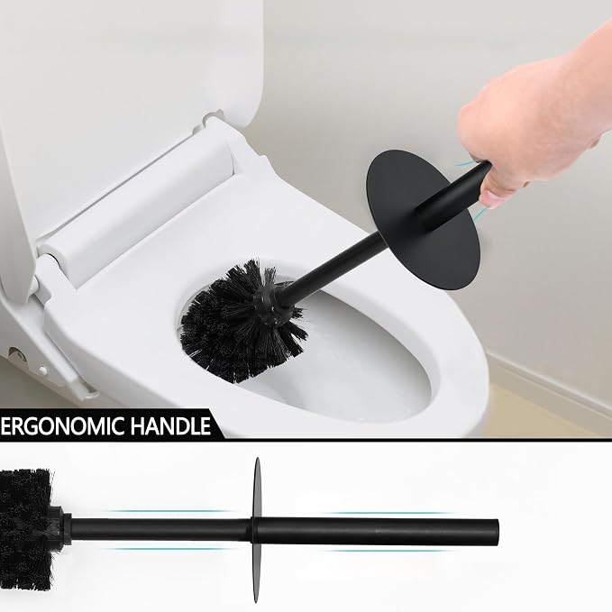 Matte Black Ribbed Design Resin Toilet Bowl Holder and Brush Set, Durable - Image 5