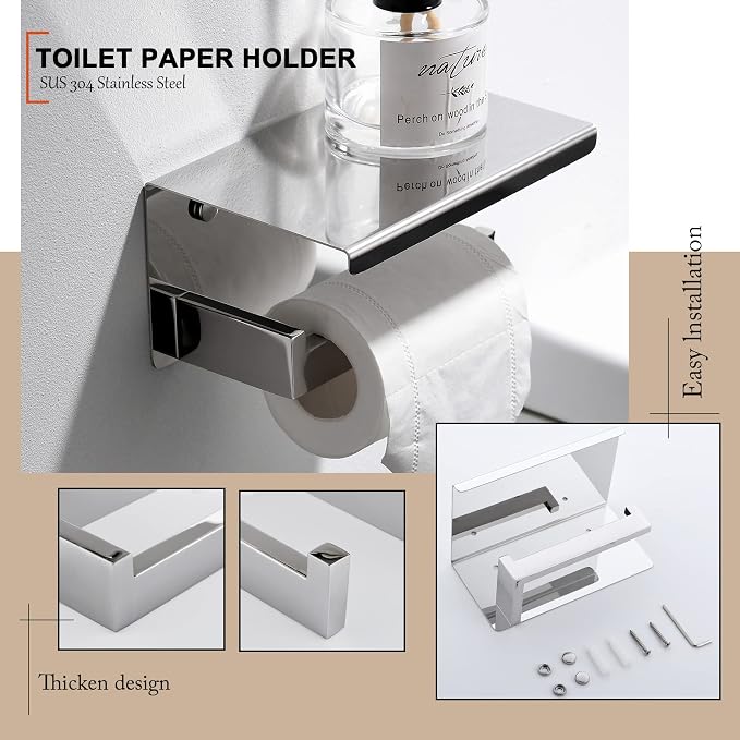 4-Piece Bathroom Hardware Set Chrome Bath Towel Bar Holder Sets Wall Mounted - Image 3