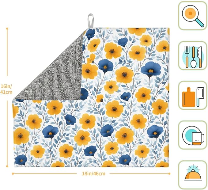 Blue Yellow Floral Dish Drying Mats - Image 7