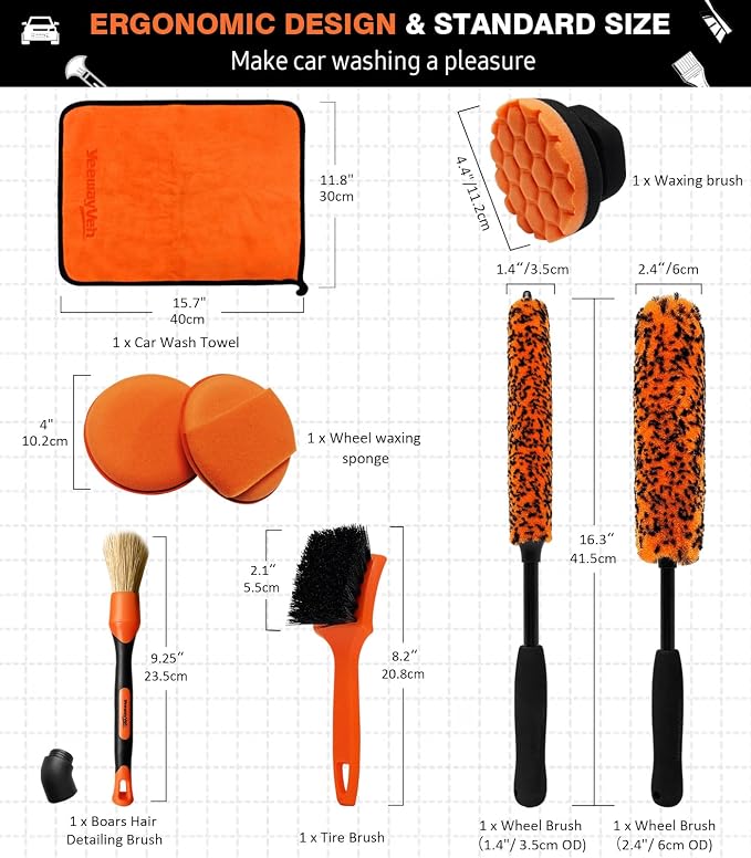 YeewayVeh 8PCS Ultimate Wheel and Tire Brush Kit | 2-Size 360° Bendable Wheel - Image 7