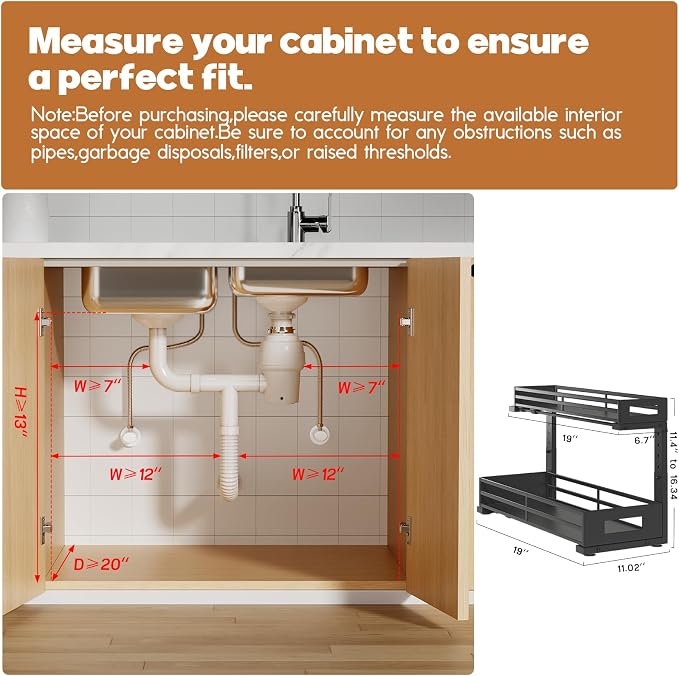 2-Pack 19"Deep Under Sink Organizer And Storage, 2-Tier L-Shaped Pull Out - Image 2