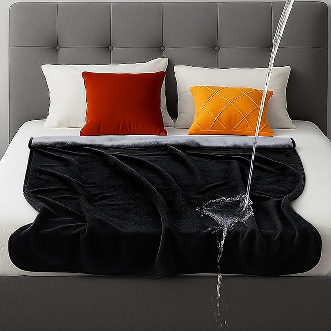 Waterproof Blanket for Bed Couch Sofa, 40''x60'' Reversible & Washable, Fleece and Flannel Waterproof Mat, Water Resistant Bed Cover, Leakproof Mattress Protector(Dark Grey/Light Grey)