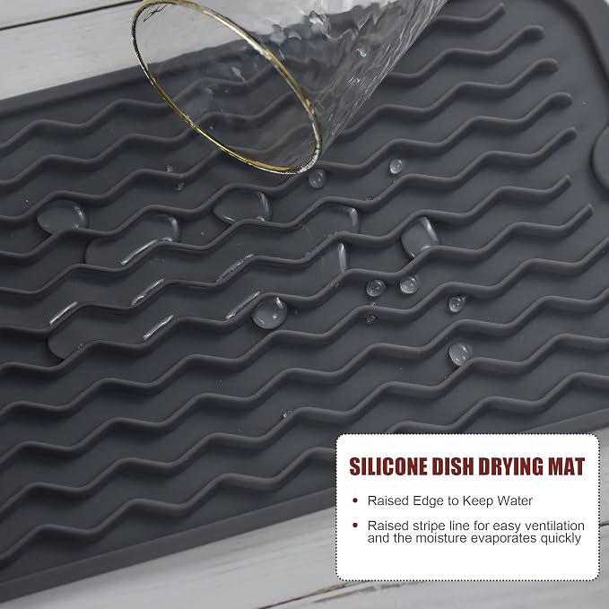 Silicone Dish Drying Mat, Non-Slip Easy Clean Sink Mat Large Heat-resistant - Image 4