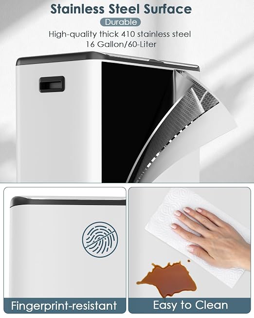 Arlopu 16Gal Dual Trash Can w/2 Built-in Box - Image 3