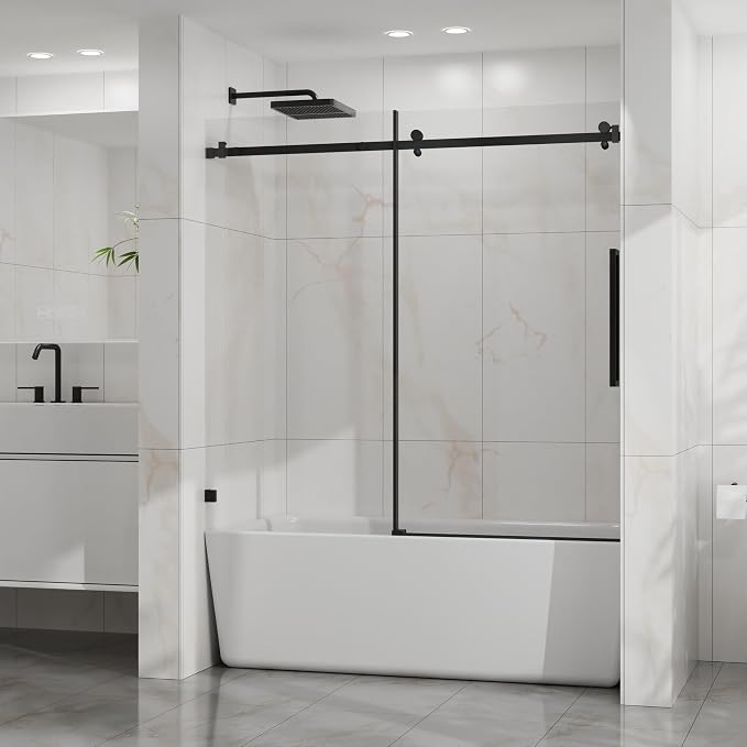 Frameless Sliding Bathtub Door 60" W x 58" H, 1/4" Clear Tempered Glass - Image 3