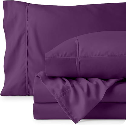 Bare Home King Sheet Set - Luxury 1800 Ultra-Soft Microfiber King Bed Sheets - Double Brushed - Deep Pockets - Easy Fit - 4 Piece Set - Bedding Sheets & Pillowcases (King, Plum)