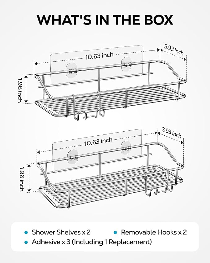 Nieifi Shower Caddy Shelf Storage Rack Adhesive Without Drilling Stainless Steel - Image 6