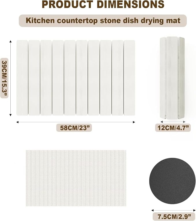 Stone Drying Mat for Kitchen Counter, Large Foldable Stone Dish Drying Mat - Image 2