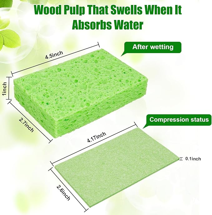 12 PCS Kitchen Sponges, Natural Compressed Cellulose Sponges, Non-Scratch - Image 3