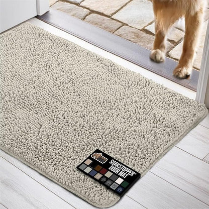 GORILLA GRIP SOAKSTOPPER Dog Door Mat, 36x24 Machine Washable Rug Absorbent Doormat Captures Moisture Mud Dirt, Quick Dry Soft Chenille Entryway Rugs Indoor Entrance Mats for Dog Paws, Cream