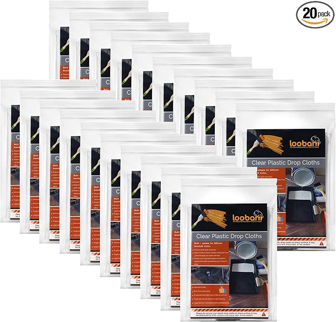 20 Piece Painter Plastic Drop Cloths, Waterproof Anti-dust Furniture Cover by LOOBANI