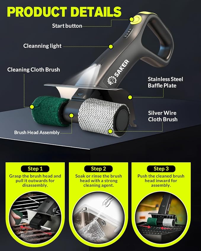 Saker Electric Grill Brush for Outdoor Grill, Bristle-Free Automatic Grill - Image 9
