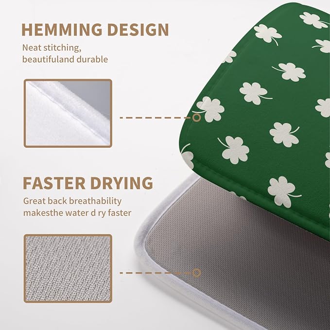 St Patrick Shamrock Drying Mat for Kitchen Counter Green White Lucky Clover - Image 4