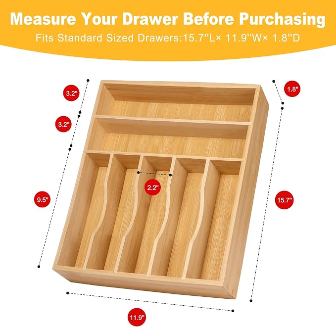 Kitchen Bamboo Silverware Organizer, Kitchen Drawer Organizer - Image 3